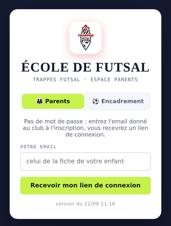 Écran de connexion de l'espace parents