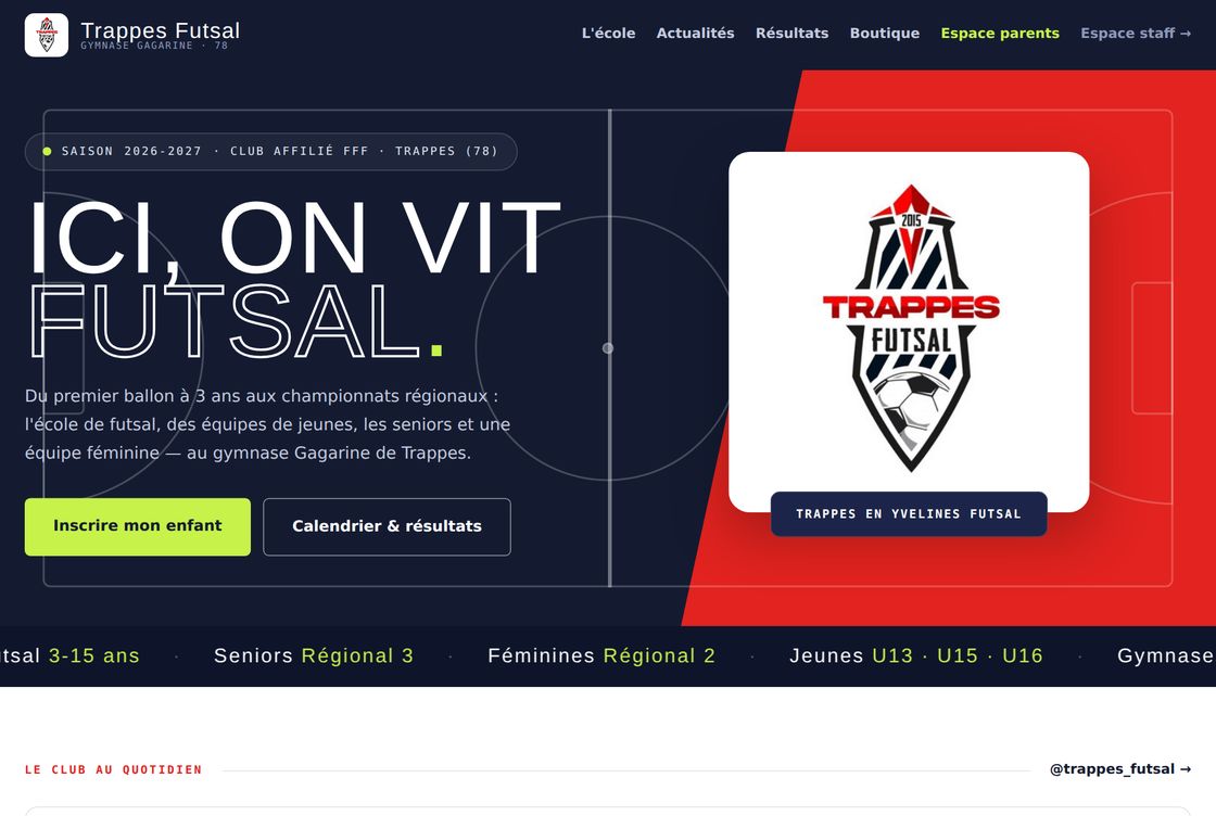 Page d'accueil du site trappesfutsal.fr